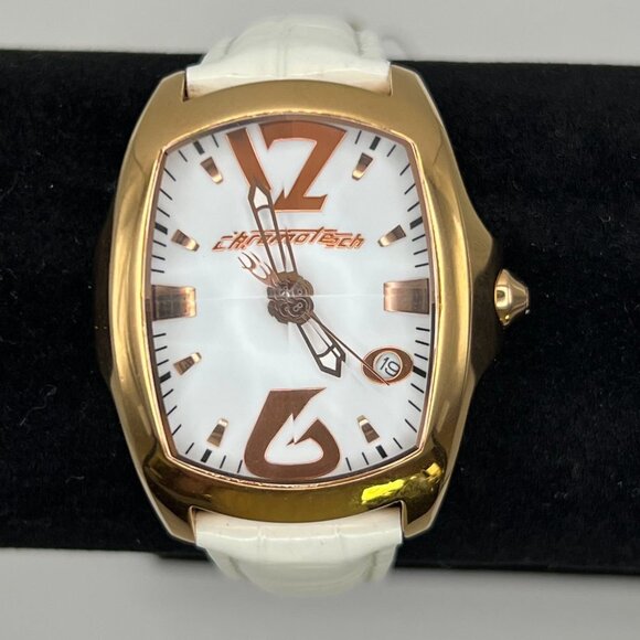 Chronotech Unisex Unused Prism Revolution Watch Gold and White Leather Strap - Picture 4 of 10